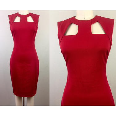 Vintage 90s CACHÉ Red Cut Out Body Con Dress XS 