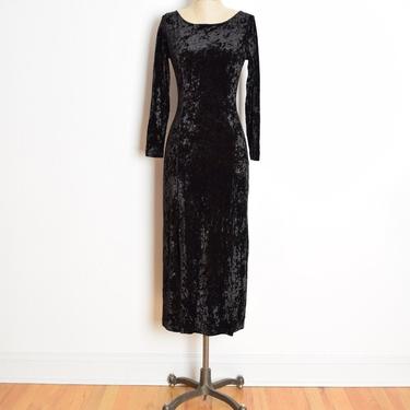 vintage 90s dress black crushed velvet goth long slits maxi dress gown XS S clothing 