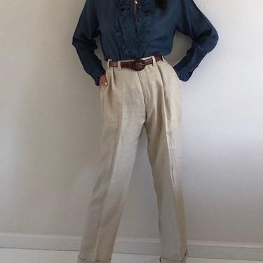 90s linen pants trousers / vintage oatmeal woven linen Calvin Klein menswear high waisted pants trousers / baggy linen pants | 35 W 