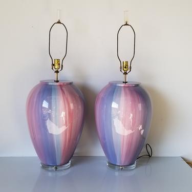 1980's Postmodern Colorful Ceramic Table Lamps - a Pair 