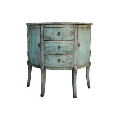 Chinese Distressed Gray Celadon Color Wood Craw Legs Half Table cs5381E 