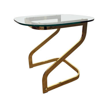 Mid-Century Danish Modern Milo Baughman Golden Chrome Glass Top End Table 