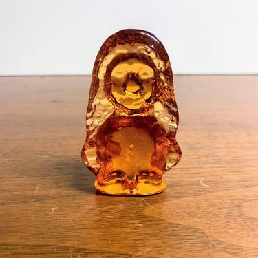Vintage Granna Glas Amber Troll Gnome Figurine Paperweight Swedish Art Glass 