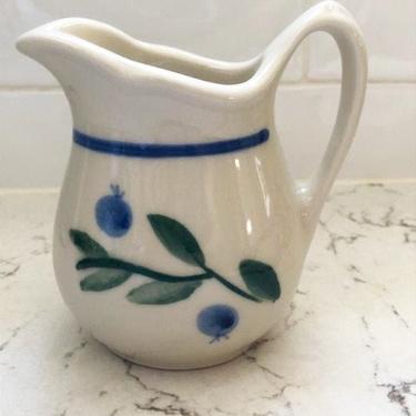 Vintage Hartstone Pottery Blueberry Heavy Creamer, Blueberry with green and blue band by LeChalet