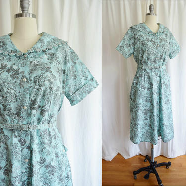1950s Berry Bramble Cotton Day Dress | 38&amp;quot; waist | Vintage Novelty Print Dress | Size L-XL 