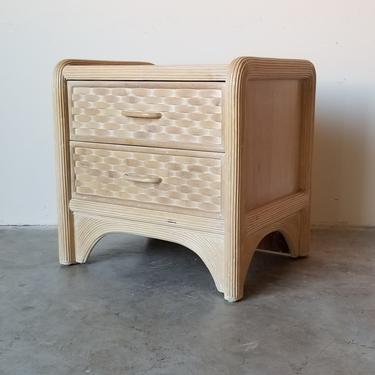 Vintage Rattan Nightstand With Woven Pattern Drawers 