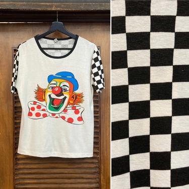 Vintage 1980’s New Wave Circus Clown Checkerboard German Pop Art T Shirt, 80’s Graphic Tee Shirt, Vintage Clothing 