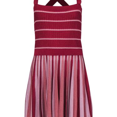 Alexis - Red & Pink Striped Ribbed Knit Midi Dress Sz L