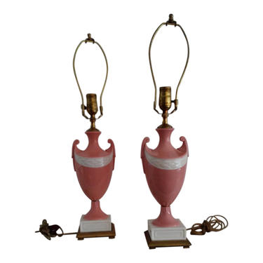 VINTAGE Neoclassical Table Lamps// Victorian Style Pink Urn Table Lamps// Art Deco Decor 