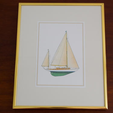 Vintage Framed Sailboat Print titled &amp;quot;Concordia Yawl&amp;quot; 