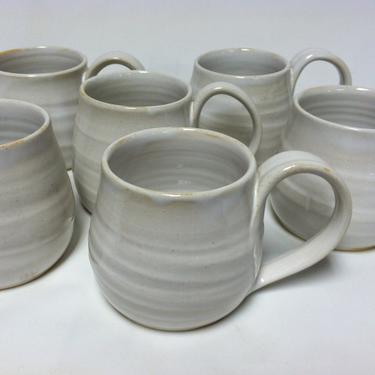 handmade mugs, coffee mugs, stoneware mugs, ceramic mugs, white, pottery mugs, cottage chic, modern, minimalist, barrel mugs 
