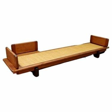 Mid Century Modern Rattan & Wood Long Low Bench Seat by Cranbrook Artist 1960s 