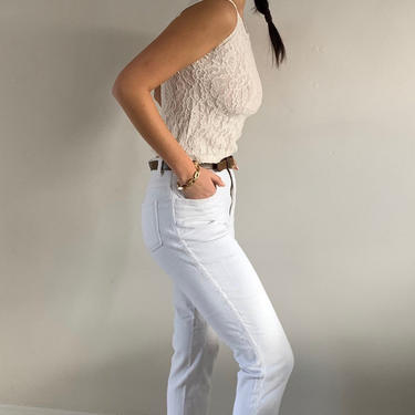 90s Bill Blass corduroy jeans / vintage white stretch wide wale high waisted corduroy tapered cord jeans | 28 W 