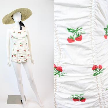 1950s RARE Jantzen strawberry swimsuit xs | vintage embroidered one piece | new in 