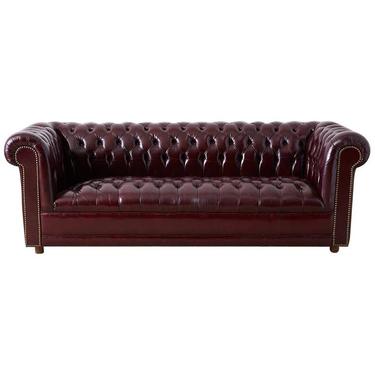English Cordovan Tufted Leather Chesterfield Sofa by ErinLaneEstate