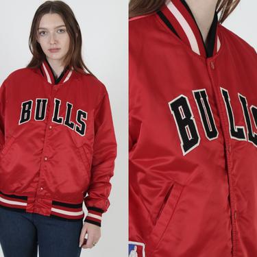 Chicago Bulls Starter Jacket / Vintage 80s NBA Basketball Red Satin Jacket / Micheal Jordan 80s Bomber Jacket / Mens Womens Size Medium M 