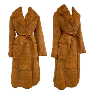 Vintage VTG 1970s 70s Brown Orange Fur Couture Full Length Fur Coat Jacket 