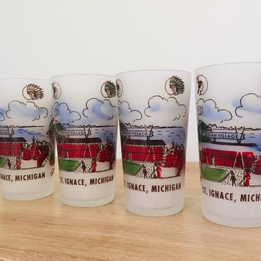 Mid Century St. Ignace Michigan Frosted Glasses - Set of 4 