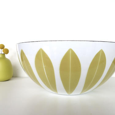 Vintage Cathrineholm Lotus Enamel Bowl, 11&amp;quot; Danish Modern Enamelware Bowl, White And Mustard Large Enamel Bowl 