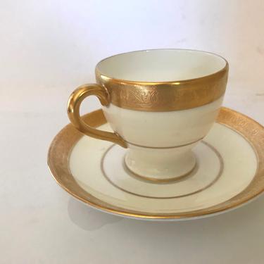 Vintage Mintons &amp;quot;Buckingham&amp;quot; Demitasse  tea cup and saucer hand painted fine bone china England- Gold and White 