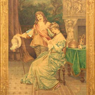 Tapestry, Large Framed Courting Scene Painted, Continental, Early 1900s!!