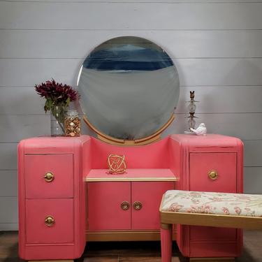 Pink + Gold Vanity with Stool