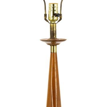 Sculptural Teak and Brass Mid Century Table Lamp - mcm 