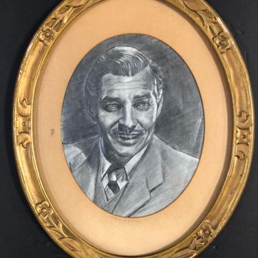 Vintage Graphite Pencil Drawing of Clark Gable 