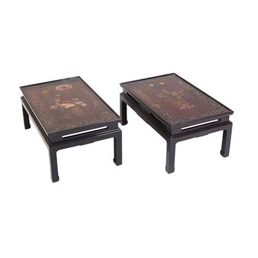 Early 20th Century Chinese Lacquered Panel Tables - a Pair