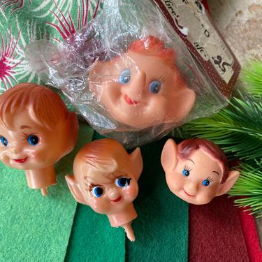 Vintage Plastic Elf Heads, Pixie/Gnome Heads For Crafting, Doll Making, Christmas Decor, Christmas Crafting, Lot Of 4 