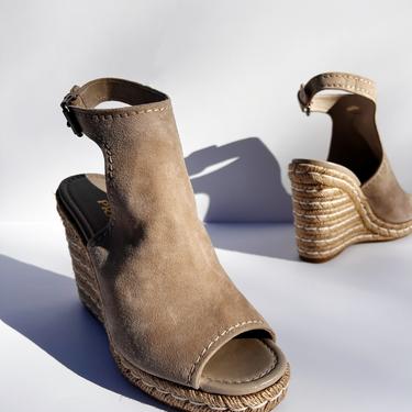 PRADA Sand Suede Espadrille Wedge Sandals (39)
