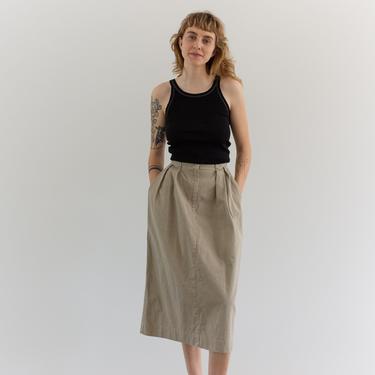Vintage 24 25 Waist Khaki Cotton Pleated Pencil Skirt | Made in USA | XXS XS | 
