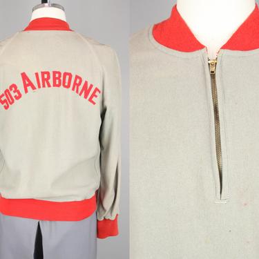 1940s Wool Half Zip Jacket · Vintage 40s WWII '503 Airborne' Grey & Red Pullover · Medium 