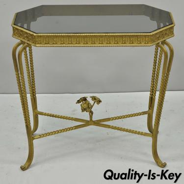 Antique French Art Nouveau Small Wrought Iron &amp; Glass Accent Side End Table