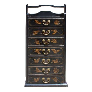 Oriental Chinese Black Golden Butterflies  8 Drawers File Storage Cabinet cs5194S