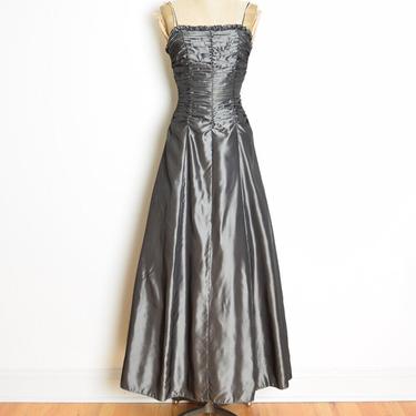 vintage 90s prom dress gunmetal gray taffeta steampunk long gown ruched XS clothing 