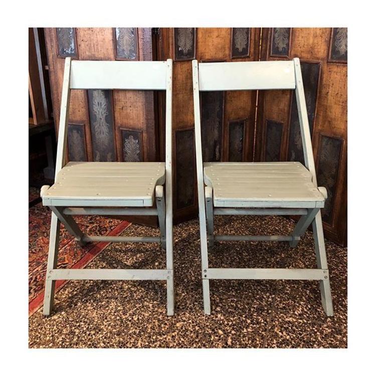 Dusty teal painted folding chairs 