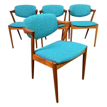 Set of Four Vintage Danish Mid Century Modern Teak Chairs &amp;quot;Model 42&amp;quot; by Kai Kristiansen 