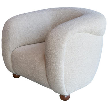 Custom Barrel Lounge Chair in Ivory Boucle