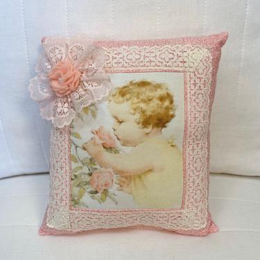 NEW - Decorative Handmade Pillow with Vintage Image, Accent Pillow, Farmhouse Pillow, Shabby Chic 