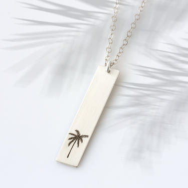 Palm Tree Necklace, King Palm Necklace, Vertical Bar Necklace, Palm Tree Jewelry, Beach Necklace, Tropical Jewelry, Gift for Her 
