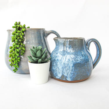Vintage Heavy Hand Spun Ceramic Pitchers in Greys and Blues (Sold Separately) 