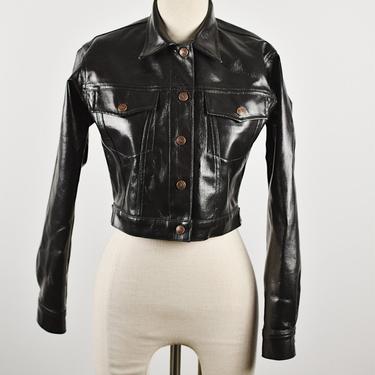 1990’s Vintage Todd Oldham Jeans  Black Coated Demin/Leather Look Jacket 