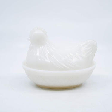 Antique Hen on Nest Milk Glass Dish 