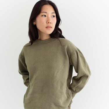 Vintage French Faded Olive Green Crew Sweatshirt | Cozy Fleece | 70s Made in France | FS039 | S M | 