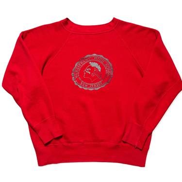 Vintage 1960s CHAMPION Running Man Flocked Print Raglan Sweatshirt ~ M ~ New Jersey / High School ~ Soft / Faded / Worn-In ~ Crewneck 