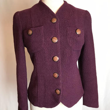 50’s purple wool knit blazer~ fitted women’s suit jacket~ plum purple~ nubby size Small 36” Bust 