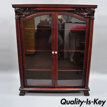 Victorian Mahogany 2 Glass Door Bookcase Carved Lion Griffins Paw Feet 61x50