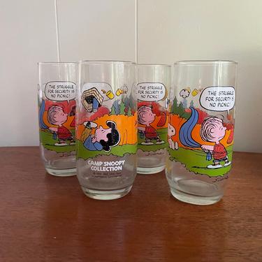 Set of 4-- Vintage 1965 McDonald's Camp Snoopy Collection, Picnic, Charlie Brown, Lucy, Snoopy, MCM Retro Kitchen 