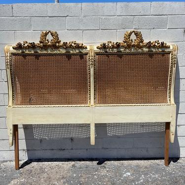 Antique Headboard French Provincial Rococo Shabby Chic Bedroom Furniture Carved Cane Neoclassical Hollywood Regency  CUSTOM PAINT AVAILABLE 